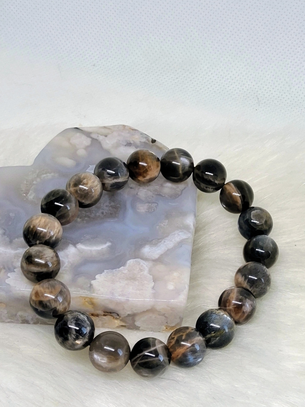 Black Moonstone Bracelet Skeletal | Natural Crystal Beaded Bracelet |
